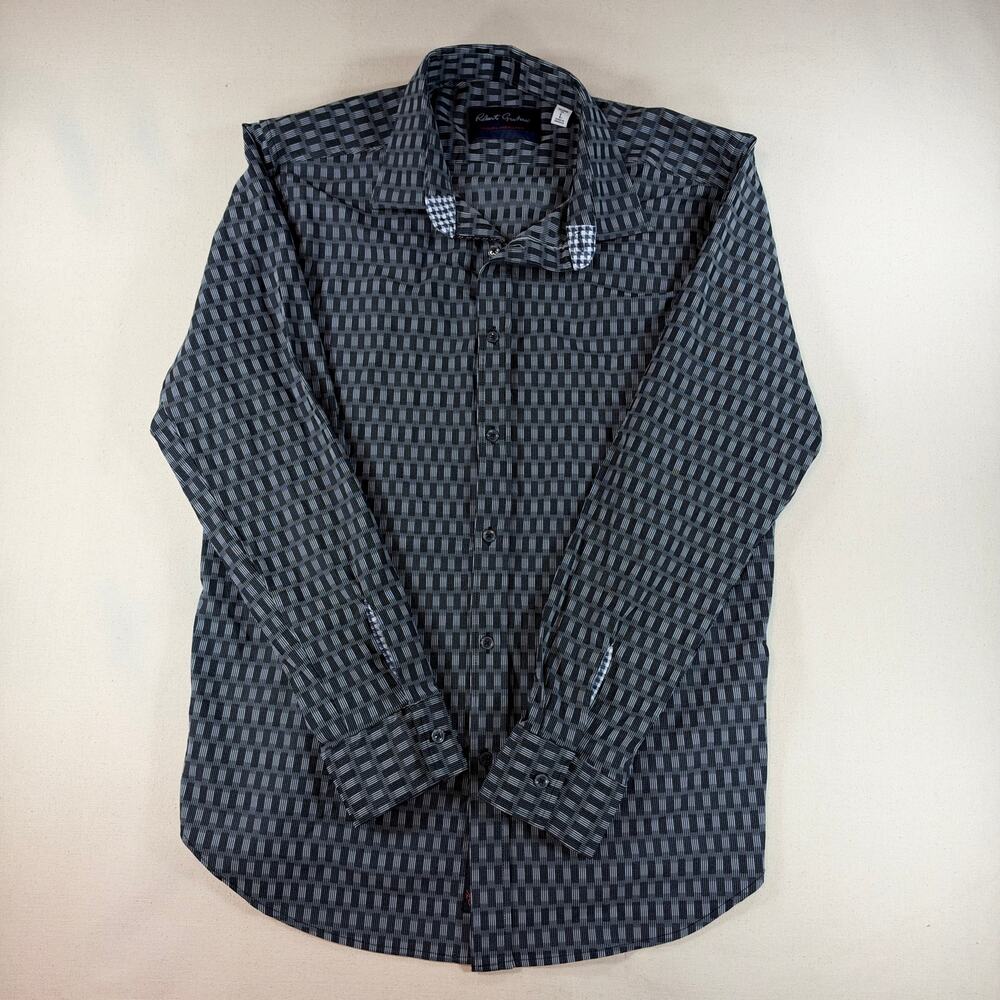 Robert Graham Modern Americana Men's Black White Geometric Long Sleeve Shirt L